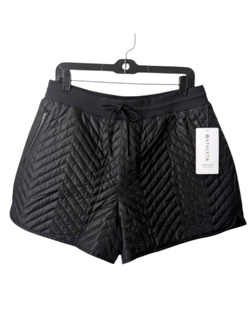 Athleta Apres Ski Quilted Puffer Shorts Black Size 12 Large NWT Sporty Chic